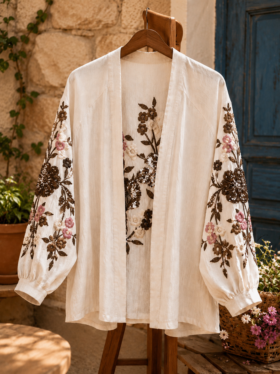 Embroidered Kimono Set